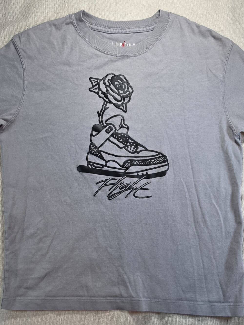 Women's Air Jordan Flight Rose Shoe Graphic Tee - Cement Gray